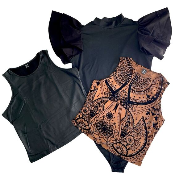 SHEIN Tops - 3 piece Shein set: with 2 sleeveless tops and 1 ruffle sleeve body suit Sz XL
